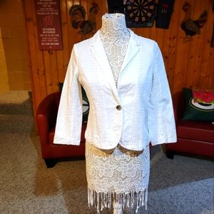 LOFT lightweight petite blazer with eyelit material.